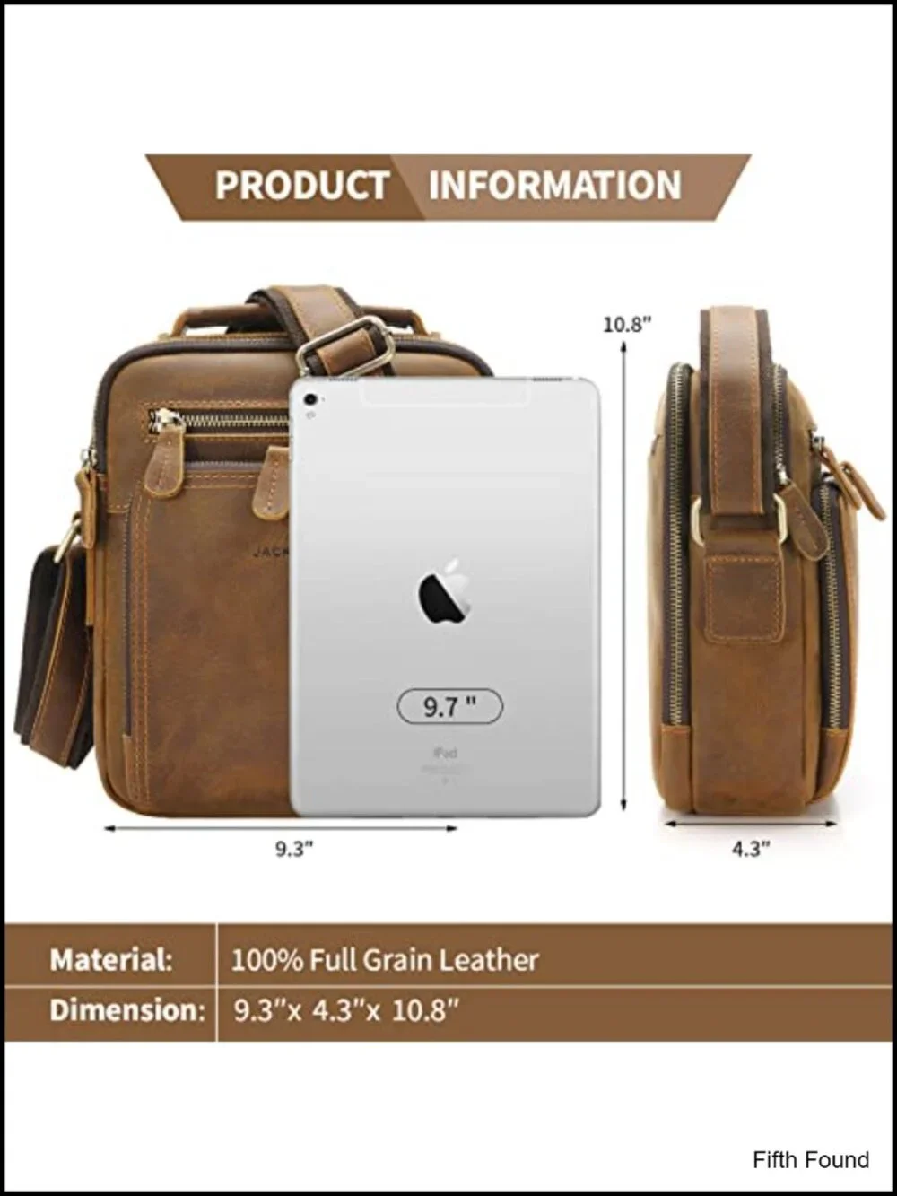 Genuine Cowhide Leather Messenger Bag Crossbody for Men 5 Zipper Pockets